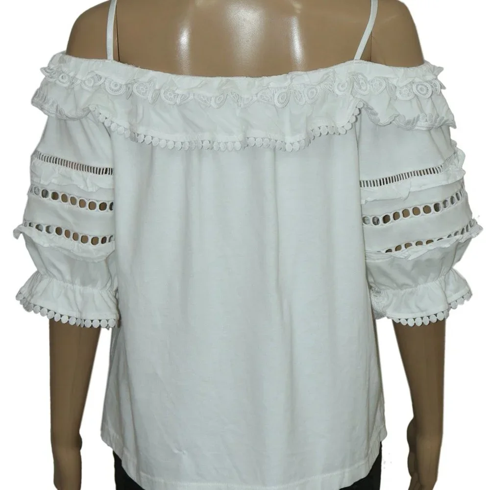 Lilly Pulitzer Brentwood Off-The-Shoulder Top Ruffle White L US ITEM